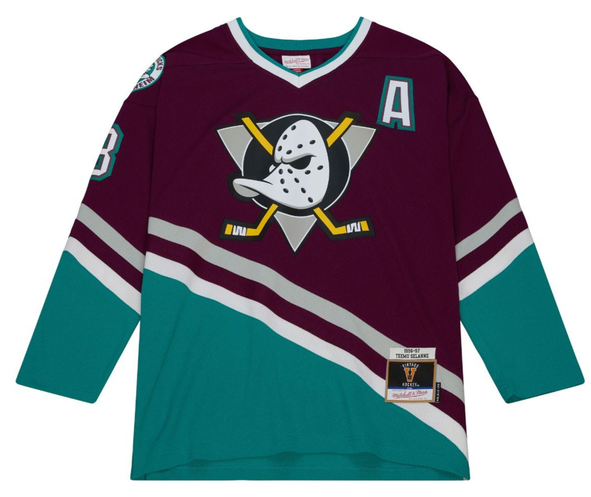 Men's Teemu Selanne Anaheim Ducks Mitchell & Ness 1996/97 Blue Line Player Jersey -Purple