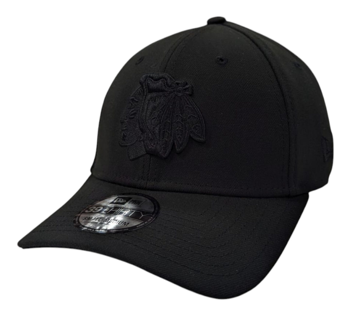 Chicago Blackhawks New Era Black on Black Tonal 39THIRTY Flex Hat