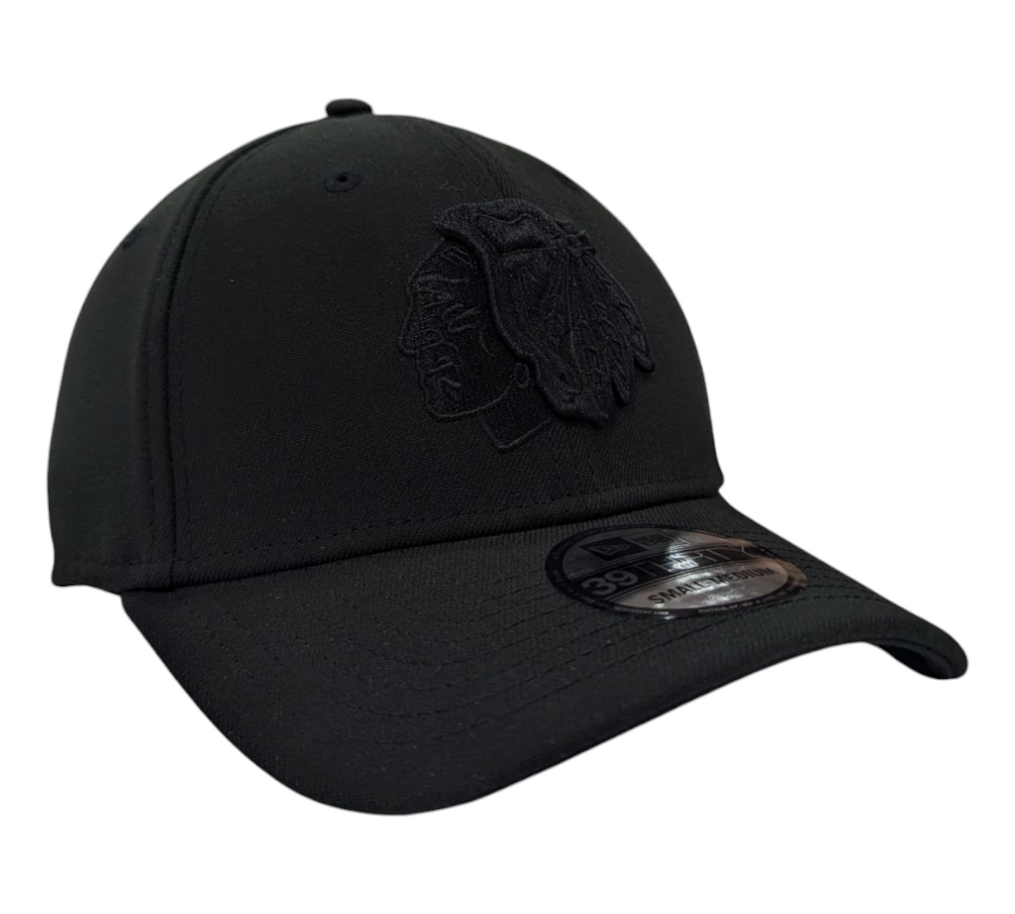 Chicago Blackhawks New Era Black on Black Tonal 39THIRTY Flex Hat