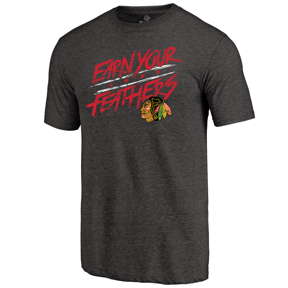 Men's Chicago Blackhawks Rinkside Charcoal Hometown Collection Earn Your Feathers Tri Blend T-Shirt